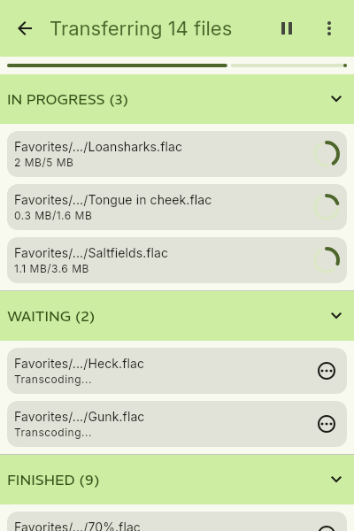 Screenshot of mobile app transfer status screen